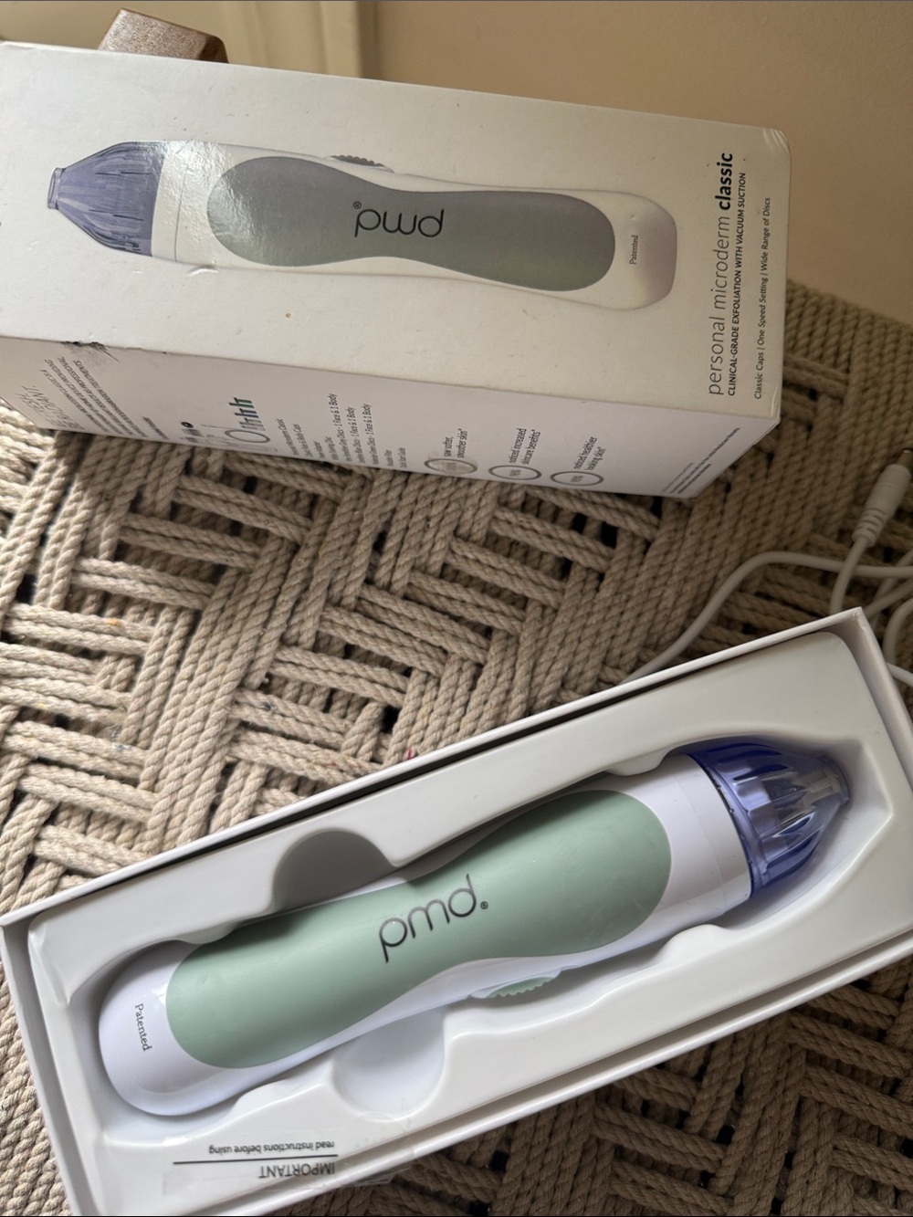 PMD Classic Handheld Facial Device in Mint Green and White